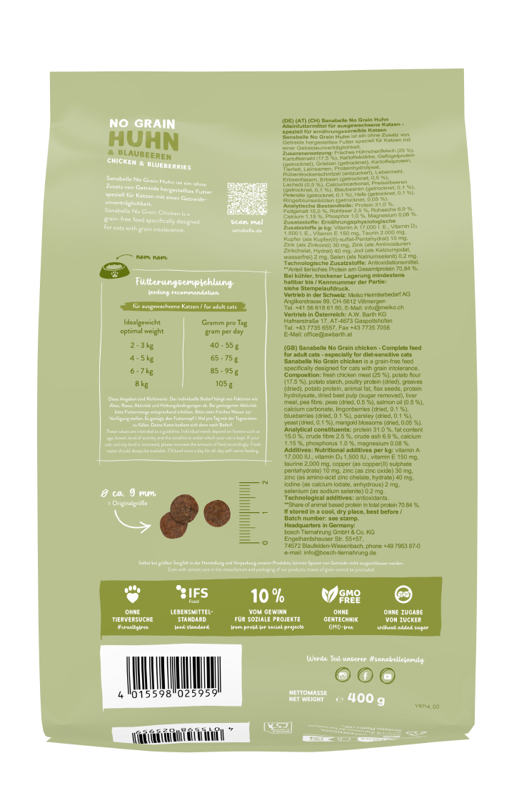 Sanabelle Katzen-Trockenfutter No Grain Huhn